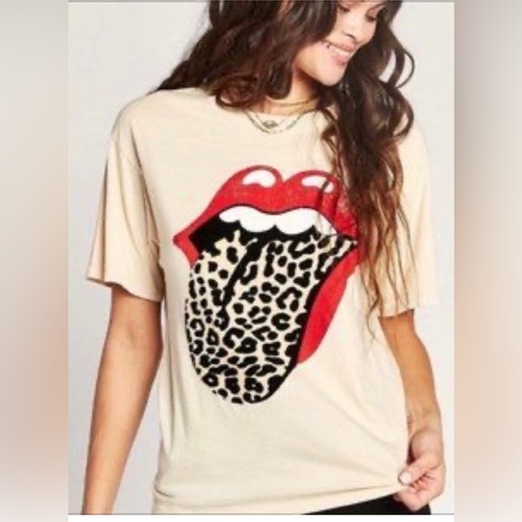 Free PeopleX Daydreamer Rolling StonesGraphic Tee Velevt Burnout Leopard Print,S - Picture 1 of 6
